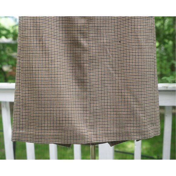 Vintage 00s J.Crew Tan Houndstooth Pleated Skirt - Picture 3 of 8
